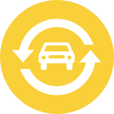 Icon eines Autos mit Pfeilen darum. Sprungmarke zum Thema Carsharing.